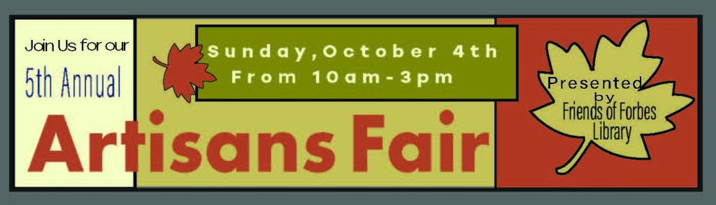 Color banner with green background and leaf saying Artisans Fair